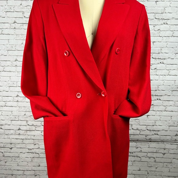 Casual Corner 100% wool gorgeous bright red thin light weight elongated blazer M - Picture 6 of 12